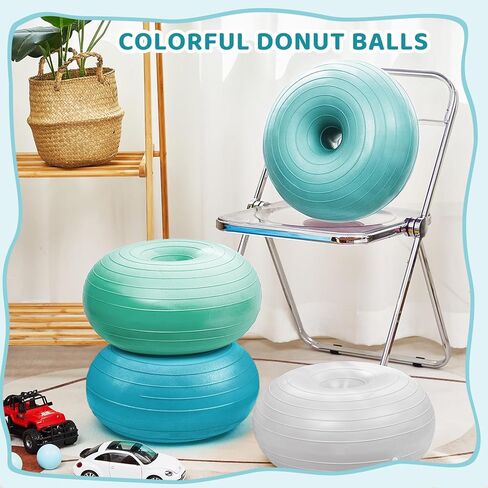 Lewtemi 4 Pcs Flexible Seating Yoga Ball Chair for Classroom 16.8 Inch Inflatable Donut Ball Chair with Inflator for Kids Student Sensory Balance Autistic Children and Office Exercise in Kuwait