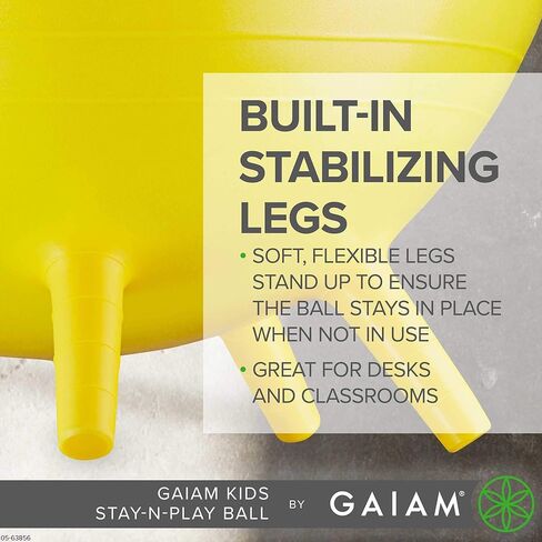 كرة التوازن للأطفال من Gaiam Kids Stay-N-Play - كرسي مدرسي مرن ومقاعد بديلة للفصل الدراسي النشط | أرجل ثبات مدمجة ناعمة، تتضمن مضخة هواء، 52 سم، رمادي in Kuwait