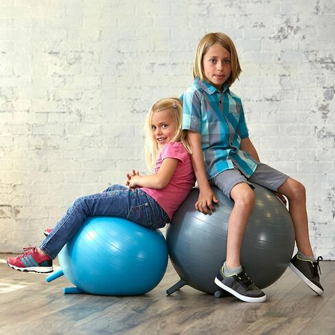 كرة التوازن للأطفال من Gaiam Kids Stay-N-Play - كرسي مدرسي مرن ومقاعد بديلة للفصل الدراسي النشط | أرجل ثبات مدمجة ناعمة، تتضمن مضخة هواء، 52 سم، رمادي in Kuwait