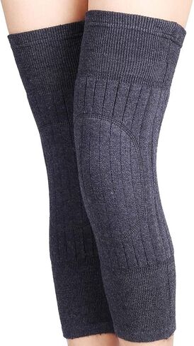 دعامات الركبة الحرارية السميكة وسادات الركبة الدافئة متماسكة لتدفئة الركبة وأكمام الركبة المصابة بالتهاب المفاصل وأكمام تدفئة الساق للنساء والرجال - رمادي داكن in Kuwait