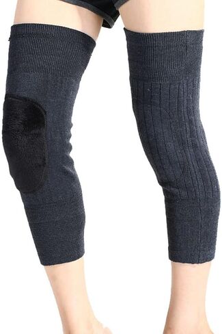 دعامات الركبة الحرارية السميكة وسادات الركبة الدافئة متماسكة لتدفئة الركبة وأكمام الركبة المصابة بالتهاب المفاصل وأكمام تدفئة الساق للنساء والرجال - رمادي داكن in Kuwait