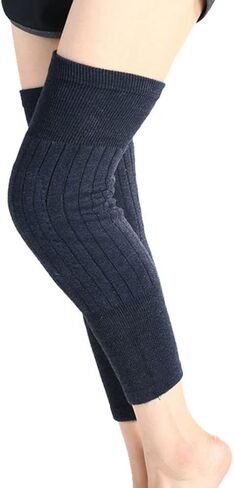 دعامات الركبة الحرارية السميكة وسادات الركبة الدافئة متماسكة لتدفئة الركبة وأكمام الركبة المصابة بالتهاب المفاصل وأكمام تدفئة الساق للنساء والرجال - رمادي داكن in Kuwait