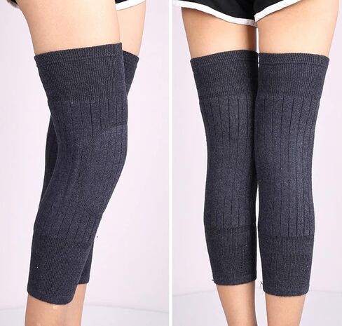 دعامات الركبة الحرارية السميكة وسادات الركبة الدافئة متماسكة لتدفئة الركبة وأكمام الركبة المصابة بالتهاب المفاصل وأكمام تدفئة الساق للنساء والرجال - رمادي داكن in Kuwait