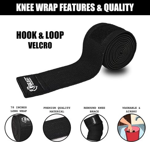 Knee Wraps (Pair) for Squats with Fastening Support, Powerlifting, Weightlifting, Cross Training, Leg Press,- Flexible 78" 98" Knee Wraps for Squatting - Men & Women in Saudi Arabia