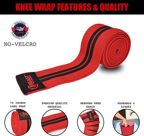 Knee Wraps (Pair) for Squats with Fastening Support, Powerlifting, Weightlifting, Cross Training, Leg Press,- Flexible 78" 98" Knee Wraps for Squatting - Men & Women in Saudi Arabia