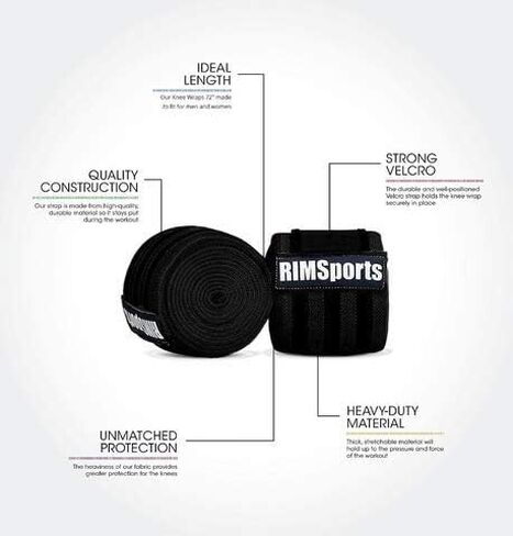 أغطية الركبة من RIMSports لرفع الأثقال، ورفع الأثقال، وضغط الساق، والتدريب المتقاطع والقرفصاء، وأشرطة الركبة الداعمة المرنة للرجال والنساء، زوج لف الركبة مع إغلاق بخطاف وحلقة in Kuwait