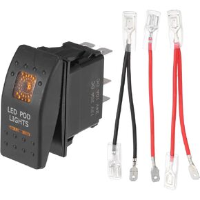 5 Pin UTV LED Pod Lights Rocker Switch Kit, 20A/12V 10A/24V SPST On Off Universal for Automotive Cars Vehicles Marine Boats Truck Waterproof ABS Orange Interior LED with Wires
