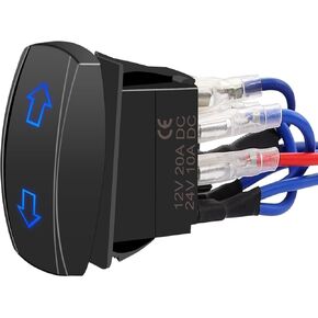 Momentary Polarity Reverse Switch DC 12V 10A DPDT 7Pin 3 Position (ON)-OFF-(ON) Blue LED light UP Down Arrow Rocker Switch Toggle with Wires for Car Boat Truck Linear Actuator Trailer etc