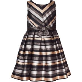 Bonnie Jean Girls 4-16 Metallic Stripe Jacquard Christmas Dress