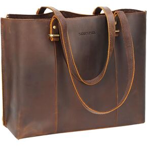 STAR VISTA Bella Vintage Full Grain Leather Tote, Satchel Handbag, Dark Brown, Women's Shoulder Bag, YKK Zippers, Top Handles