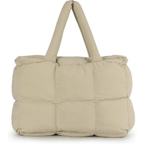 GOKTOW Large Puffer Tote Bag for Women,Quilted Handbag Lightweight Purse for Work Travel Gym