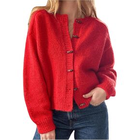 GORGLITTER Women's Winter Sweater Cropped Button Up Cardigan Sweaters Long Sleeve Knit Tops