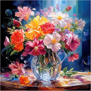SJUTOUCI Diamond Painting Kits for Adults, Colorful Flower Diamond Art Kits for Beginners, 5D DIY Diamond Bead Art, Full Drill Round Gem Craft Home Decor 12x12 inch