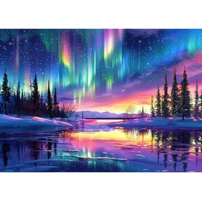 MXJSUA Ice Lake Aurora Diamond Painting Kits for Adults, DIY Round Diamond Gem Art Kits, Diamond Dots Drill Art Kits Completes for Beginners Picture Craft for Home Wall Decor 12x16 inch