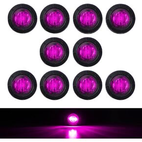 TMH 20 Pcs Purple Light 3/4 Inch 3 LED Clearance Markers Side Marker Indicator Lights Mini Round Front Rear Sealed Flush Mount with Grommet for Truck Trailer Lorry Bus 12V DC