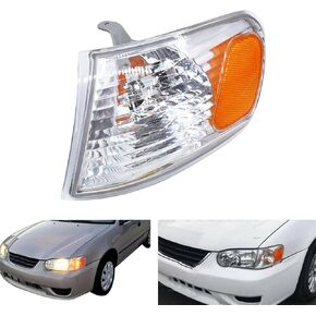 WFLNHB 81520-02070 Side Marker Light Set White amber transparent shell Replacement for Toyota Corolla 2001-2002 driver Left Side W/Bulb