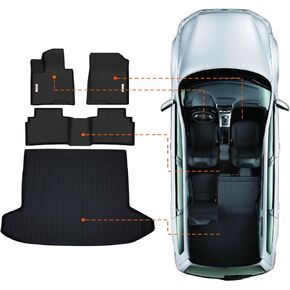 Tesson Floor Mats Accessories 2 Row Liners Set &Cargo Liners Custom Fit for 2022 2023 2024 2025 Hyundai Tucson SE/SEL/XRT/Limited(not for PHEV) All Weather TPE Car Mats Carpet & Rear Trunk Mats