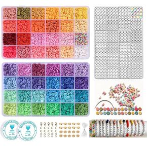10900Pcs Friendship Bracelet kit, 1200Pcs A to Z Letter Beads,3 Boxes Clay Beads Bracelet Making Kit, 48 Colors Flat Heishi Beads Jewelry Making Kit with Elastic Strings, Crafts Gift