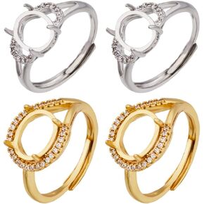 SUNNYCLUE 1 Box 8Pcs Prong Ring Setting Cubic Zirconia Adjustable Ring Blanks Golden Silver Brass Finger Ring Components 4 Claw Prong Ring Base for Jewelry Making Kits DIY Gemstone Rings Adult Women