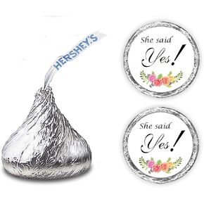 324 Floral Roses She Said Yes!, Kisses Wedding Stickers, Chocolate Drops Labels Stickers for Weddings, Bridal Shower Engagement Party, Party Favors for Kisses