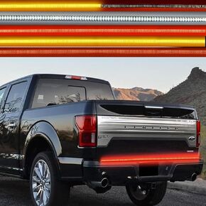 FZSSSHYG 48in Truck Tailgate Light Bar,Trible Row Tailgate Light Strip Red Brake Running,Amber Flow Turn Signal,White Reverse Light,Waterproof IP67 Tail Light Strip for Pickup SUV RV Van Car