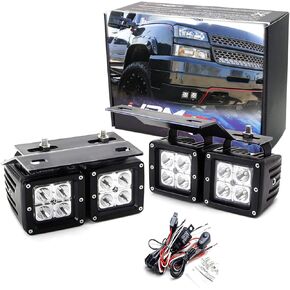 iJDMTOY Dual LED Pod Fog Lamps Compatible With 02-06 Chevy Avalanche, 03-07 Silverado 2500 3500, Incl (4) 20W High Power LED Cubes, Foglight Location Mount Brackets & On/Off Switch Wiring Kit