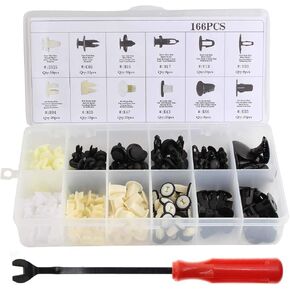MOTOALL 166pcs Nylon Front Rear Bumper Fender Liner Door Trim Panel Hood Seal Shield Rivet Push Retainer for Toyota Lexus Scion - Auto Body Clips & Screw Grommets Nuts + Case + Fastener Remover Set