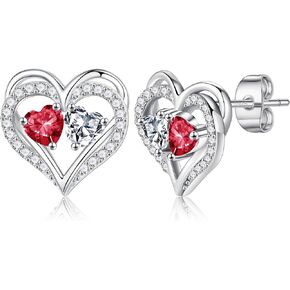 MOOSEA Moissanite Birthstone Stud Earrings for Women - 925 Sterling Silver Anniversary Earrings Gifts for Wife Heart Earrings Jewelry 18K White Gold Plated Moissanite Earring Birthday Gifts for Women