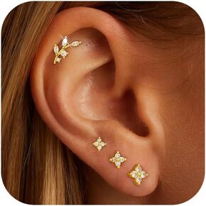 14K Gold Plated Stud Earrings for Women Trendy Hypoallergenic 925 Sterling Silver Post Cartilage Tragus Earring Set for Multiple Piercing Dainty Cute Small Helix Earrings Stack Jewelry for Men