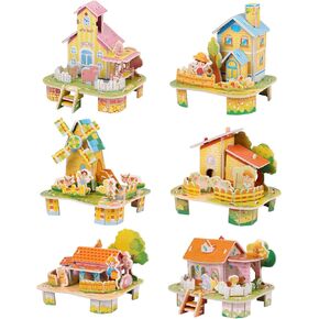 CCINEE 12 Pack 3D House Building Puzzles Kit for Kids,3D DIY Jigsaw Cartoon Paper Puzzles Toy Set for Children Gifts Hand-on Crafts School Prizes