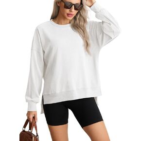 Oversized Sweatshirt for Women Casual Loose Fit Pullover Solid Color Crewneck Long Sleeve Side Slit Split Tunic Tops in Saudi Arabia
