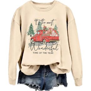 Womens Christmas Sweatshirts Merry Bright Graphic Shirts Cute Christmas Tree Long Sleeve Pullover Tops Blouse