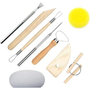 LRONG 1Set of 9PCS Pottery Tool Set and Clay Sculpting Tool Set for Pottery Modeling, Clay Cutting, and Trimming Tools for Smoothing, Cleaning, Shaping and Carving
