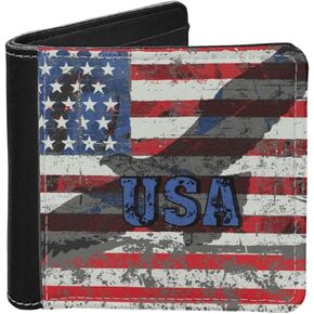 Wolf and Flag Bifold Wallets Purse Minimalist Wallet for Men Boys Money Bag Organizer Card Case Clutch Leather ID Card Case Animal Billfold