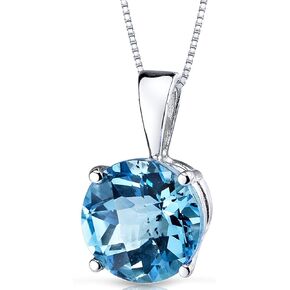 PEORA 14K الذهب الأبيض السويسري الأزرق توباز قلادة للنساء، سوليتير جوهرة الأحجار الكريمة الأصلية، شكل دائري، 8 مم، إجمالي 2.50 قيراط، درجة AAA، للهدايا والارتداء اليومي، قلادة من الأحجار الكريمة الزرقاء in Kuwait