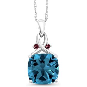 قلادة من Gem Stone King من الذهب الأبيض عيار 10 قيراط وتوباز وعقيق رودوليت أحمر من الذهب الأبيض عيار 10 قيراط للنساء (4.42 قيراط، حجر بخت شهر نوفمبر، قطع وسادة 10 مم، مع سلسلة 18 بوصة)