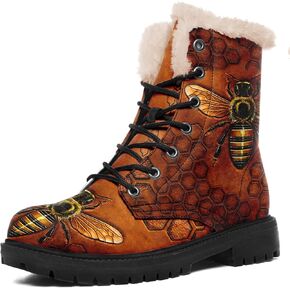 Winter Boots for Women, Custom Christmas Boots Santa Claus Print Ladies Fur Lined Lace up Ankle Boots Comfortable Warm Winter Snow Shoes Outdoor Christmas Gift