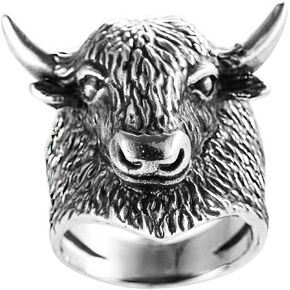 PAURO Men's Taurus Bull Head Biker Ring Silver Black Vintage Stainless Steel Animal Jewelry
