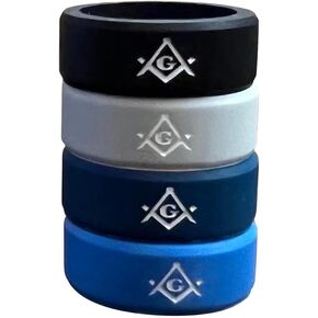 Masonic Rings Silicone Backfilled in White | Ergonomic Breathable Design | Silicone Edge Sleek Design Rings for Men (Pack of 4)