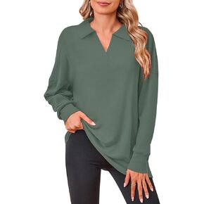 MISFAY Sweatshirts for Women 2024 Causal Long Sleeve Lapel Oversized Pullover Shirt Tunic Tops for Leggings