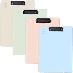 Temiary 4 Piece Plastic Clipboards File Folder, Multiple Color Clip Board with Metal Clip, Morandi Clipboard for Letter or A4 Size, Standing Clip Boards for Nurses, Students, Teacher, Office
