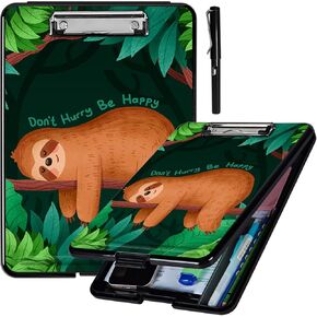 Clipboard with Storage,Plastic Storage Clipboard with Low Profile Clip,Nursing Clipboards with Storage with Pen Holder,for School,Office Supplies,Women, Man,with a Pencil,Cute Sloth Purple