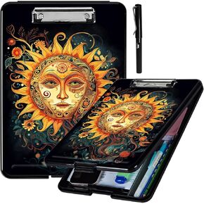 Clipboard with Storage,Plastic Storage Clipboard with Low Profile Clip,Nursing Clipboards with Storage with Pen Holder,for School,Office Supplies,Women, Man,with a Pencil,Black White Skull