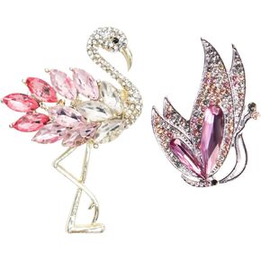 2 Pcs Brooch Pins for Women, Rhinestone Crystal Vintage Flamingos Butterfly Brooch Pins, Animal Brooches Safety Pins Bridal Wedding Brooch Pins for Fashion Dress Hat Bag Suit Tie Jewelry Christmas Gift
