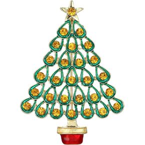BriLove Women's Christmas Tree Brooch Xmas Star Teardrop Hollow Rhinestone Pin Costume Gift