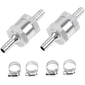 MUGE RACING 3/8in Fuel Line Check Valve,Non Return One Way Check Valve with 4Pcs Universal Adjustable Hose Clamps,Aluminium Silver (10mm OD 2PCS)
