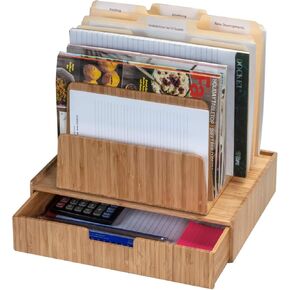 MobileVision Bamboo Desktop File Folder Organizer, 7 – Slot w/Drawer Combo Storage for Office Supplies & Stationary items