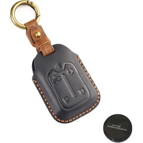 Key Fob Cover Leather Compatible with Chevy Silverado 1500,2500,3500 GMC Sierra 2019-2023 Smart Remote Key Protector