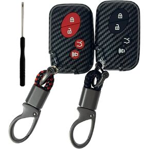 ABS Plastic Silicone Rubber Key Fob Cover Compatible with 2005-2017 Lexus CT200h ES350 GS300 GS350 GS430 GS450h GS460 is F IS250 IS350 LS460 LS600h LX570 RX350 (2pcs Black+Key Chain)