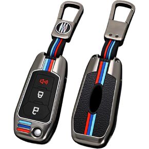 Compatible with Ford Key Fob Cover 3 Buttons,2018-2024 F150 F250 F350 2019-2024 Ranger 2022-2024 Maverick Key Fob Case Shell,Metal Shell & Soft Silicone Protection(Grey)